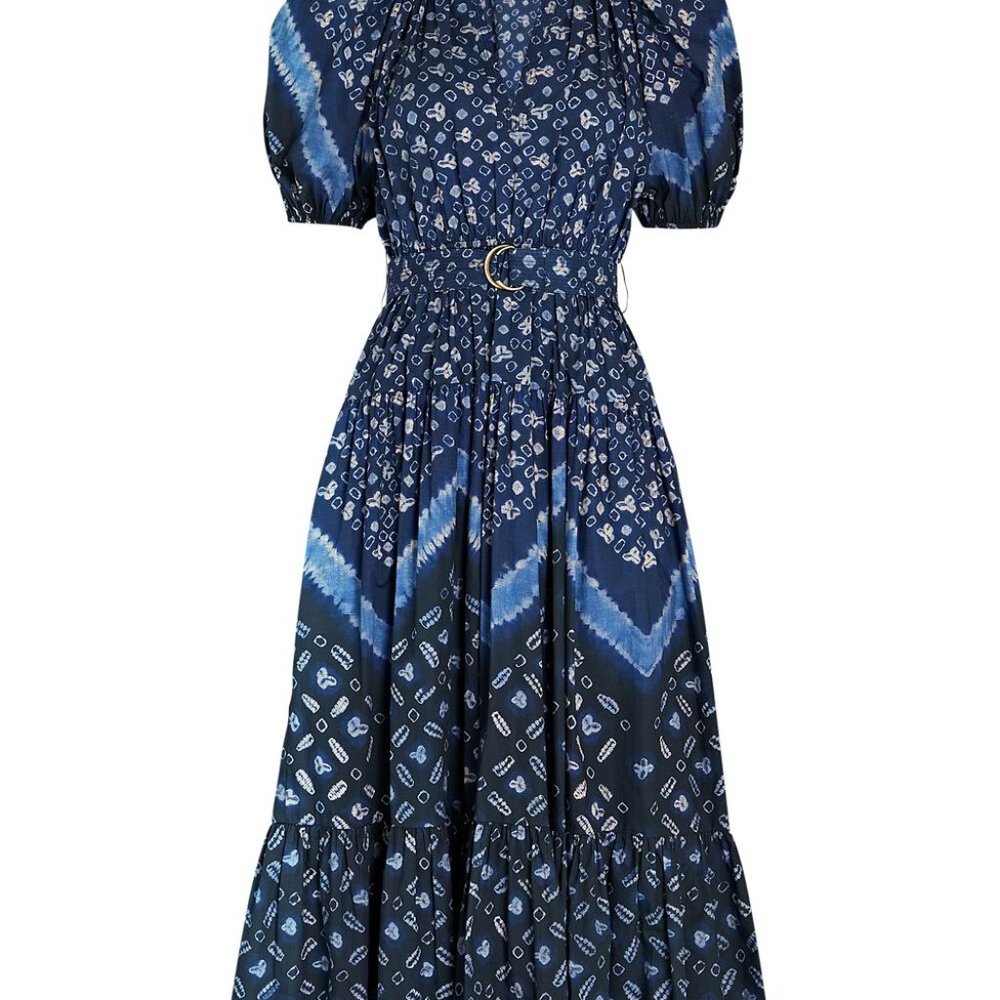 Ulla Johnson Josephina Poplin Belted Midi Blue Dress- Size 14